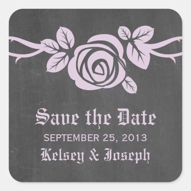 Lilac Rose Chalkboard Save the Date Stickers (Front)