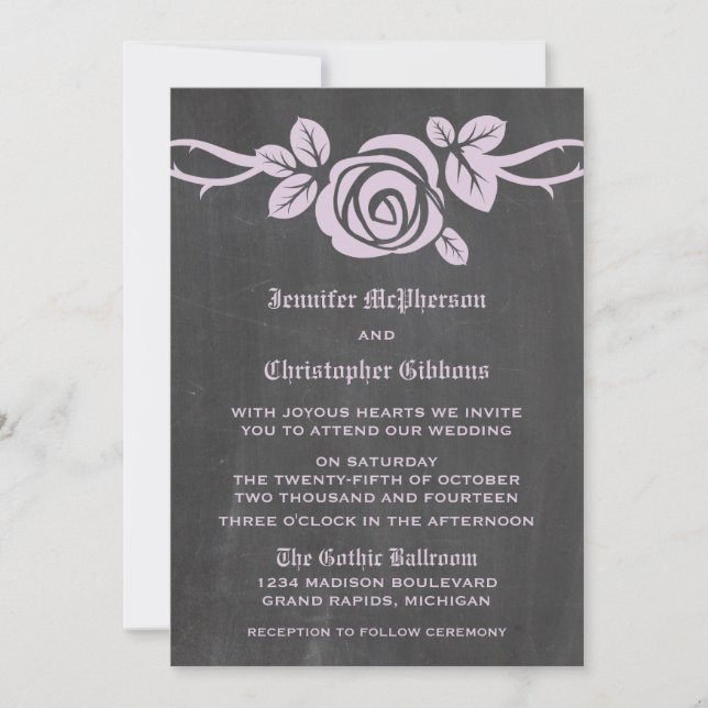 Lilac Rose Chalkboard Wedding Invite (Front)