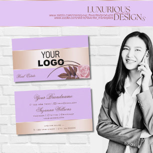 Lilac Rose Gold Decor and Cute Flower with Logo Business Card