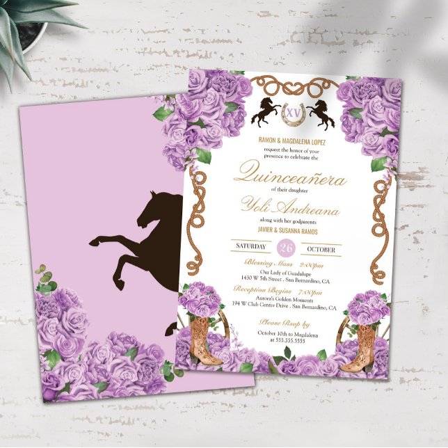 Lilac Rose Light Purple Ranchera Quinceanera Invitation (Creator Uploaded)