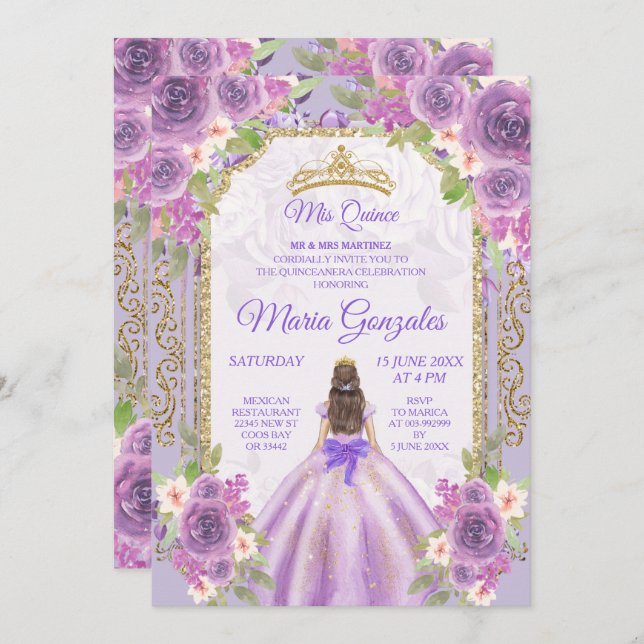 Lilac Rose Mexican Girl 15th Birthday 1 Invitation (Front/Back)