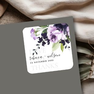 LILAC ROSE PEONY FLORAL LOVE AND THANKS WEDDING SQUARE STICKER