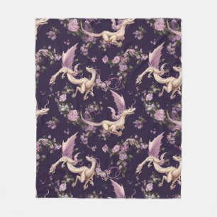 Lilac, Roses, and White Dragons Fleece Blanket