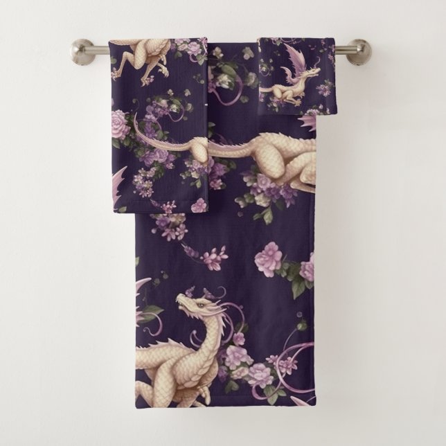 Lilac, Roses, and White Dragons Towels (Insitu)