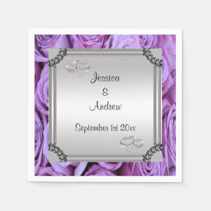 Lilac Roses & Diamond Wedding Rings Napkin