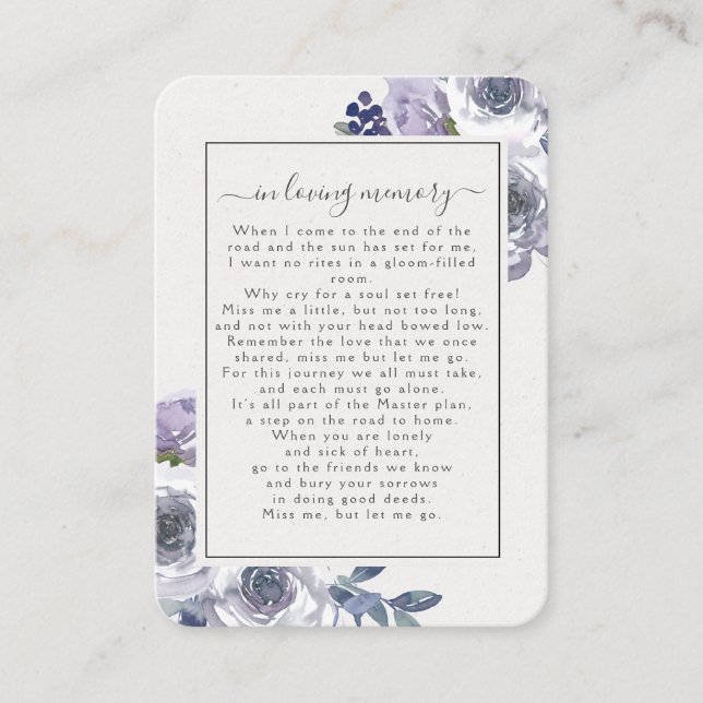 Lilac Roses Photo Funeral Memorial Poem Card (Front)