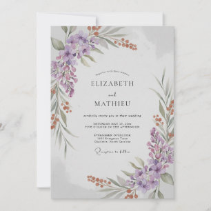 Lilac Rust Leafy Wedding Invitation
