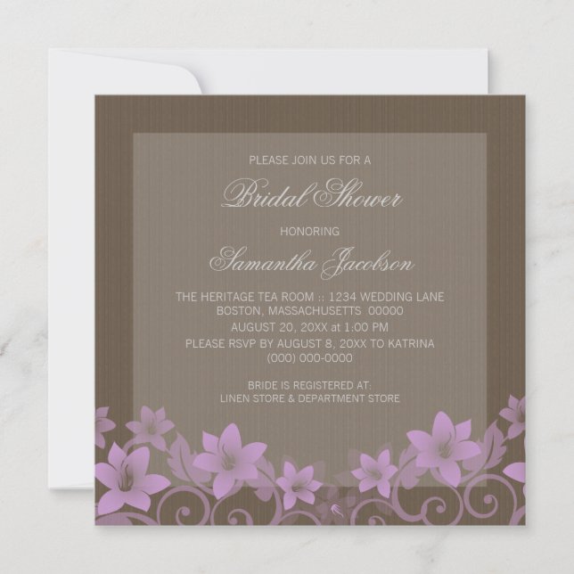 Lilac Rustic Floral Bridal Shower Invite (Front)