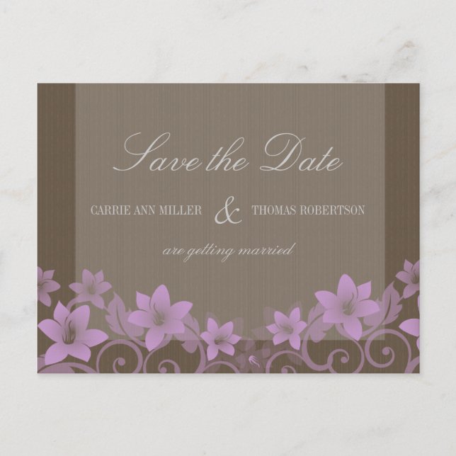 Lilac Rustic Floral Save the Date Postcard (Front)