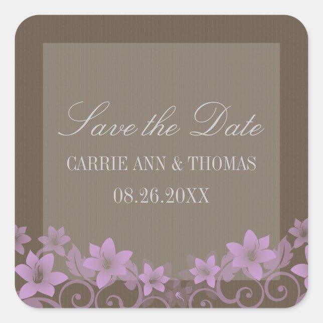 Lilac Rustic Floral Save the Date Stickers (Front)