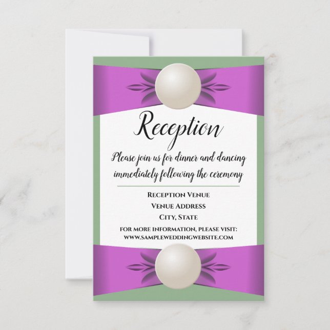 Lilac & Sage Green Pearl Ribbon Wedding Reception Invitation (Front)