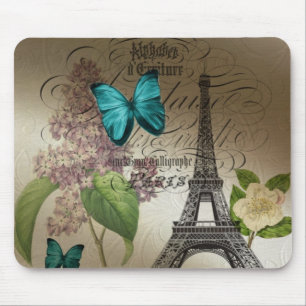 lilac scripts modern vintage paris eiffel tower mouse pad