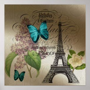lilac scripts modern vintage paris eiffel tower poster