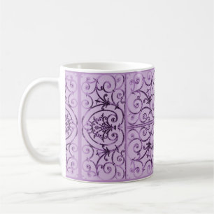 Lilac scrollwork pattern coffee mug