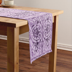Lilac scrollwork pattern short table runner