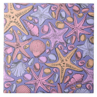 Lilac Seashell & Star Bathroom Art Ceramic Tile
