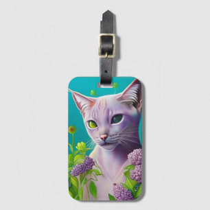 Lilac Siamese cat in Lilac flowers on Teal Luggage Tag