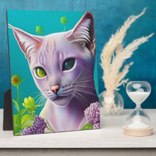 Lilac Siamese cat in Lilac flowers on Teal Sherpa Plaque