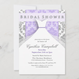 Lilac/Silver Damask Bridal Shower Invitations