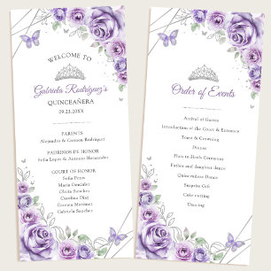 Lilac Silver Floral Quinceanera Order of Events Program