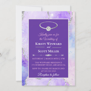 Lilac Silver Glitter Agate Wedding Invitation