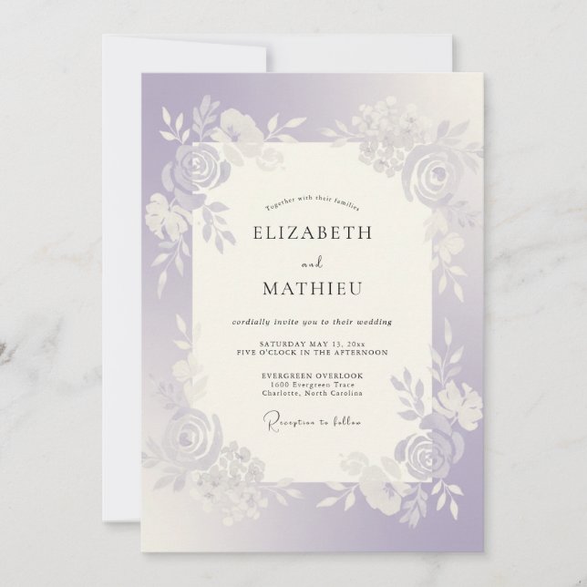 Lilac Silver Rose Wedding Invitation (Front)
