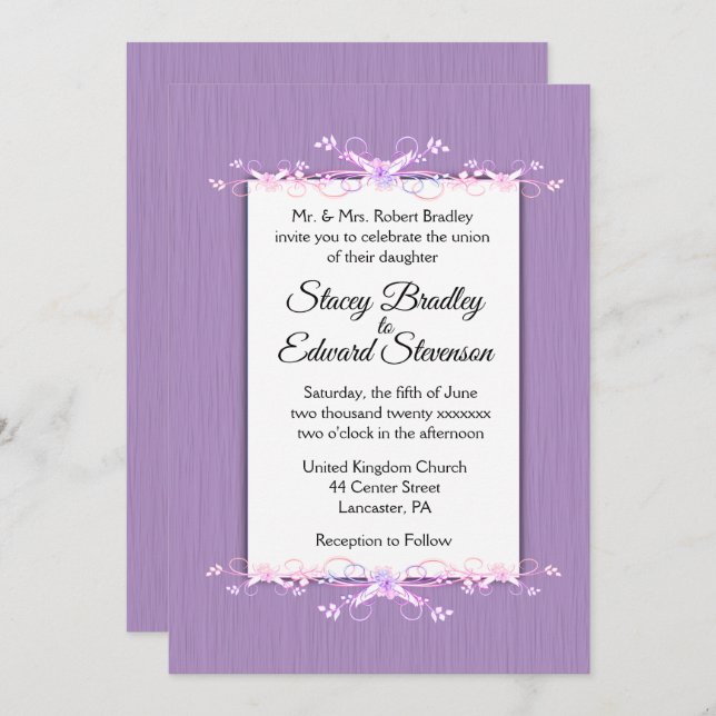 Lilac Simplicity Traditional Wedding Invitation (Front/Back)