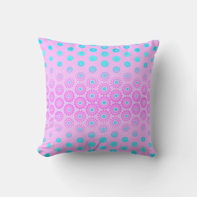 Lilac, Sky Blue and Pink Flowers Cushion (Front)
