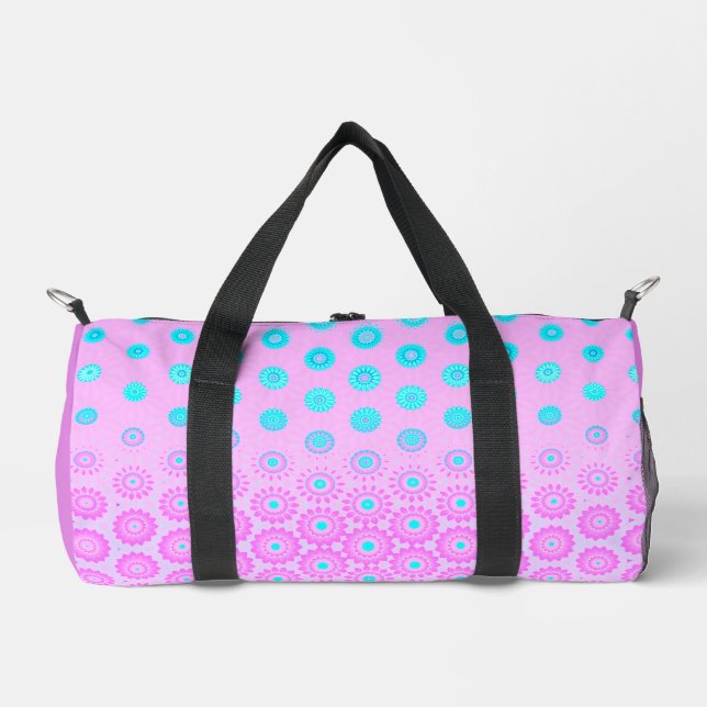 Lilac, Sky Blue and Pink Flowers  Duffle Bag (Front)