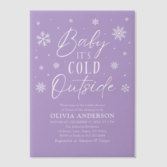 Lilac Snowflake Baby It's Cold Outside Baby Shower Vellum Invitations (Front)
