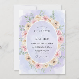 Lilac Soft Blush Wreath Wedding Invitation