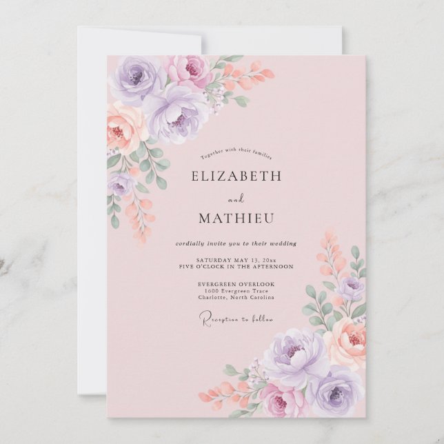 Lilac Soft Floral Romance Wedding Invitation (Front)
