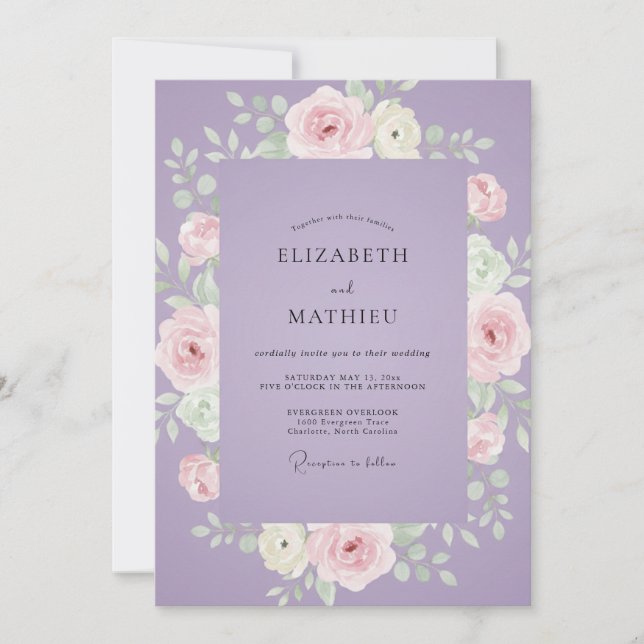 Lilac Soft Pink Peony Wedding Invitation (Front)