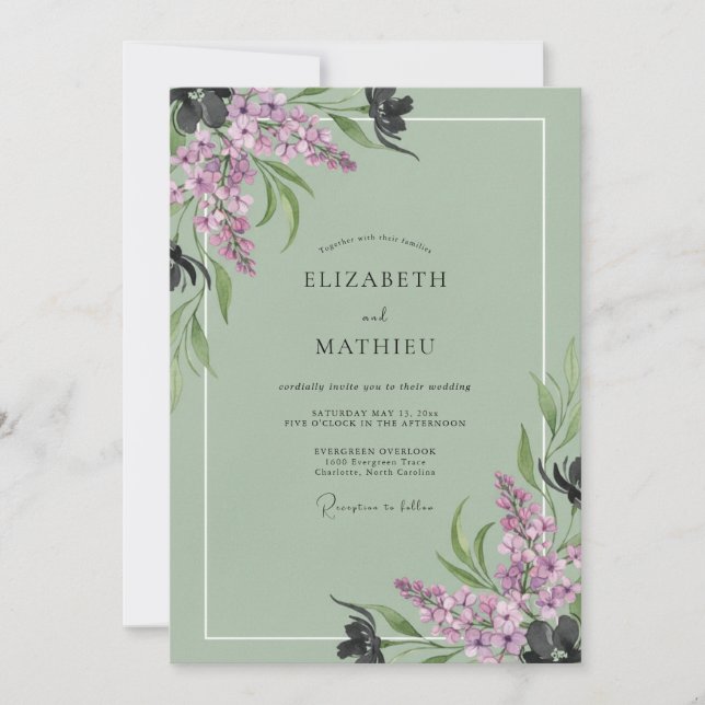 Lilac Sprig Eucalyptus Wedding Invitation (Front)