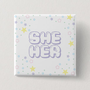 Lilac Star Confetti She/Her Pronouns 15 Cm Square Badge