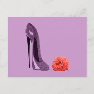 Lilac Stiletto Shoe and Rose Art Postcard