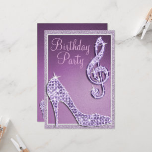 Lilac Stiletto & Treble Clef Birthday Invitation