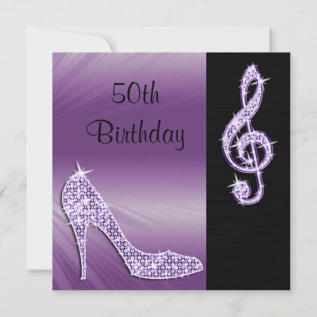 Lilac Stiletto & Treble Cleft 50th Birthday Invitation (Front)