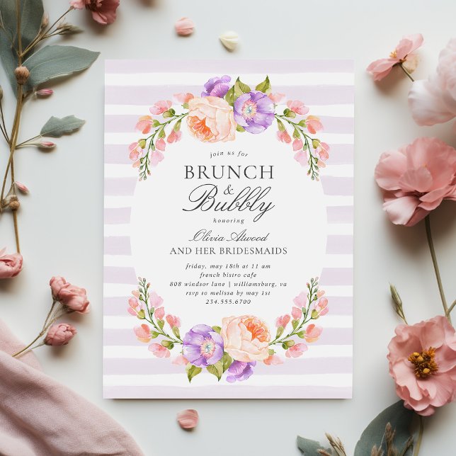 Lilac Stripe and Bloom Bridal Brunch and Bubbly Invitation (Creator Uploaded)