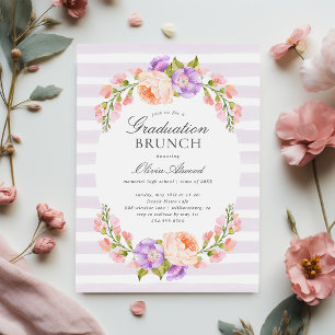 Lilac Stripe and Bloom Graduation Brunch Invitation