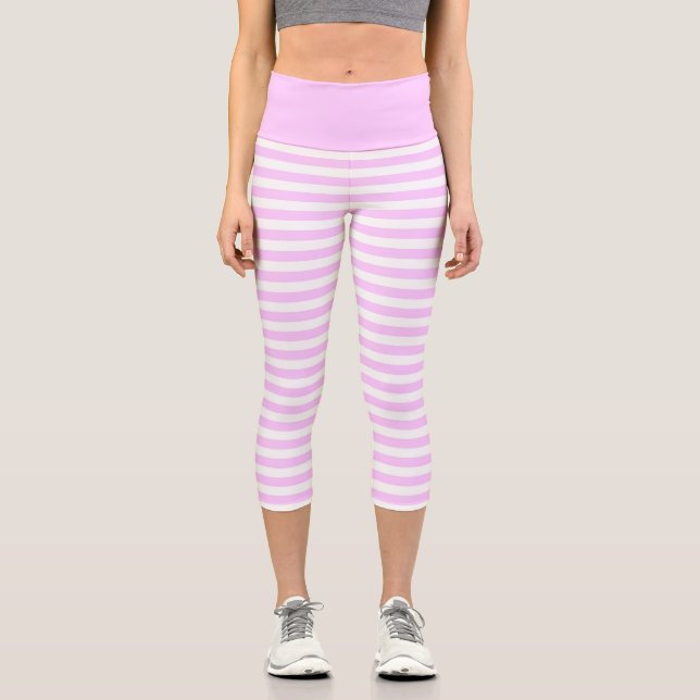 Lilac Stripe horizontal High Waisted Capris (Front)