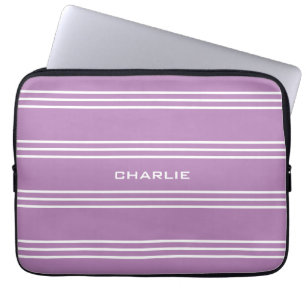 Lilac Stripes custom monogram laptop sleeves
