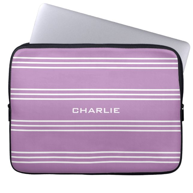 Lilac Stripes custom monogram laptop sleeves (Front)