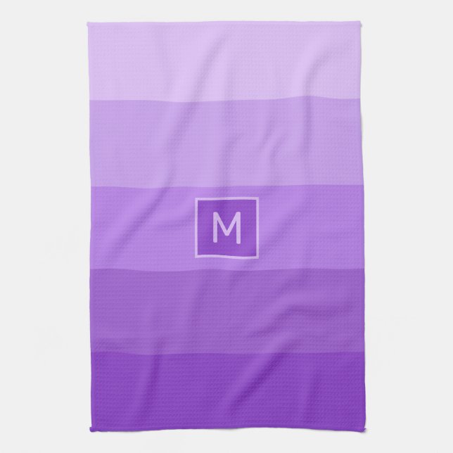 Lilac Stripes custom monogram Tea Towel (Vertical)