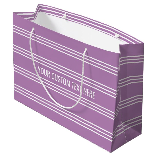Lilac Stripes custom text gift bag (Back Angled)