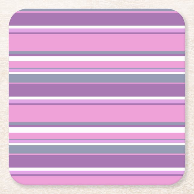 Lilac stripes square paper coaster (Front)