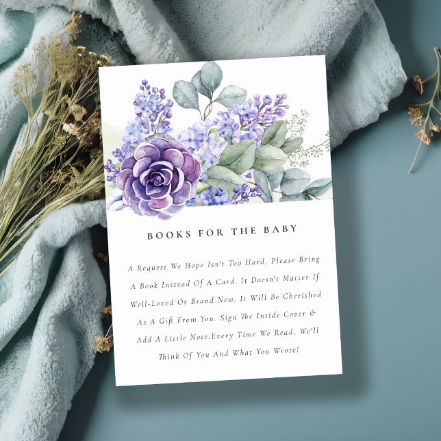 Lilac Succulent Botanical Books For Baby Shower Enclosure Card (Creator Uploaded)