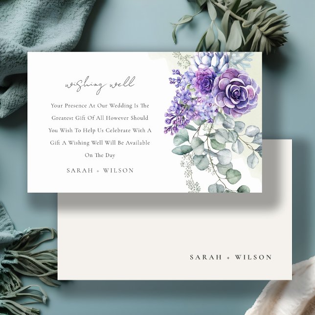 Lilac Succulent Botanical Wedding Wishing Well Enclosure Card (Creator Uploaded)