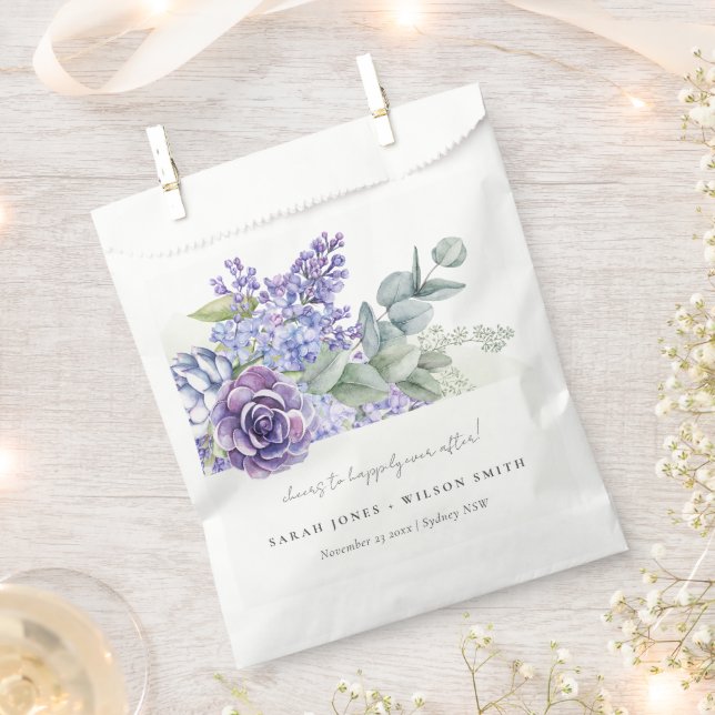 Lilac Succulent Eucalyptus Botanical Bunch Wedding Favour Bag (Clipped)