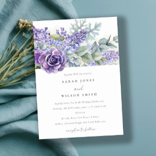Lilac Succulent Eucalyptus Botanical Bunch Wedding Invitation